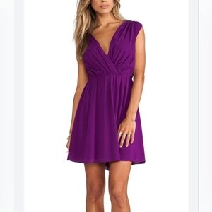 ALICE + OLIVIA Purple Silk Pleated  Fit & Flare Wrap Mini Dress Women's Size XS